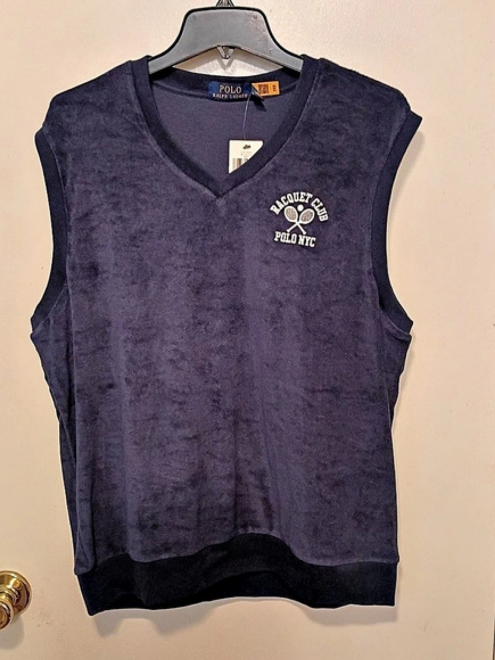 Polo Ralph Lauren Classics Velour V-Neck Blue Large NWT Terry Vest Pullover